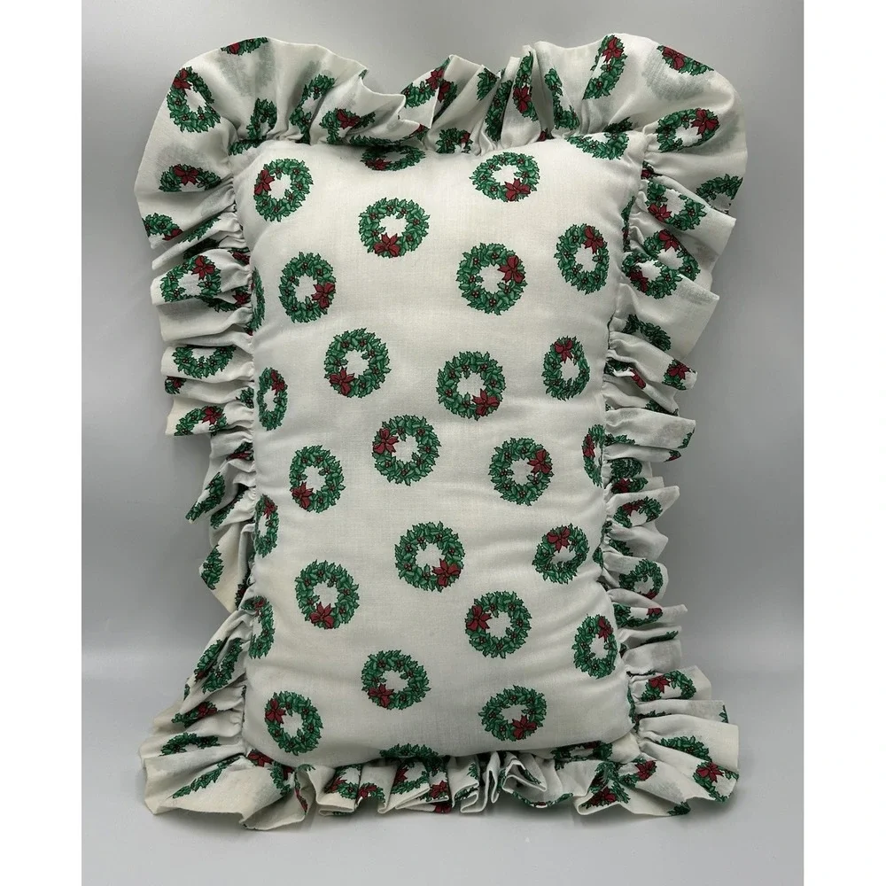 Vtg Original Cross‎ Stitch Santa Claus & Christmas Pillow